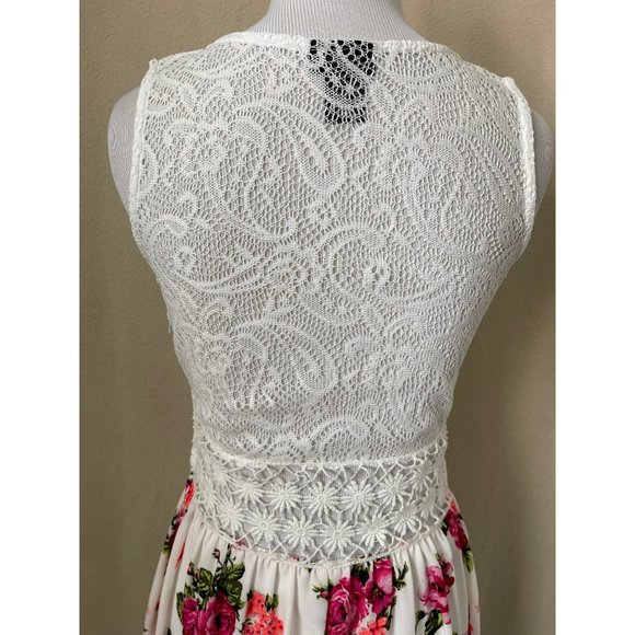 Rue 21 Creamy White Lace Top Floral lace & Colorful Floral Bottom Sleeveless Sun - Picture 9 of 14